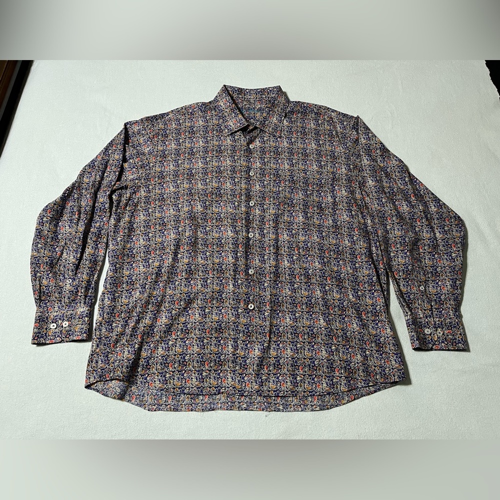 Alan Flusser Mens 2XL Button Down‎ Paisley Long Sleeve Shirt